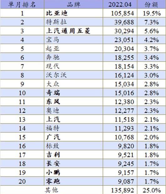 BYD, Tesla, Volkswagen, MINI, Hongguang miniev