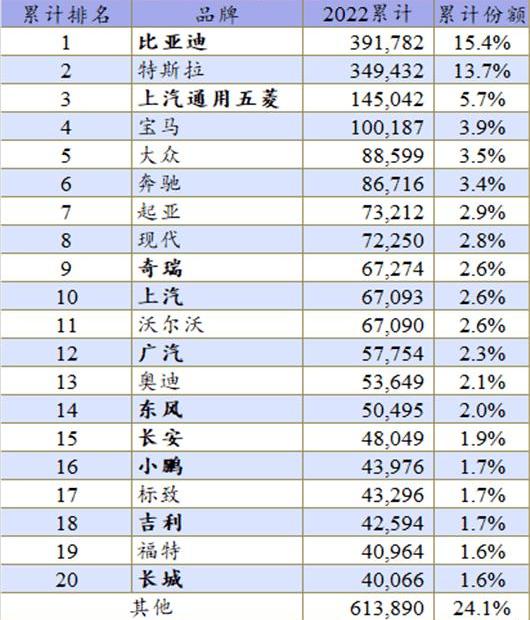 BYD, Tesla, Volkswagen, MINI, Hongguang miniev