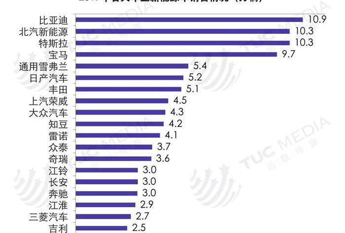 BYD, Tesla, BMW, Dafa, Dongfeng